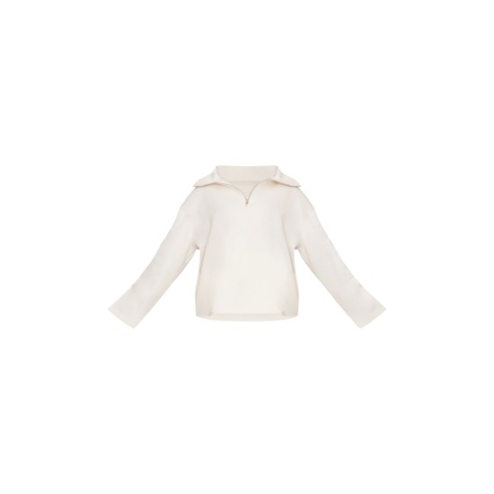Maternity Cream Quarter Zip Long Sleeve Sweatshirt Maternity Cream Quarter Zip Long Sleeve Sweatshirt