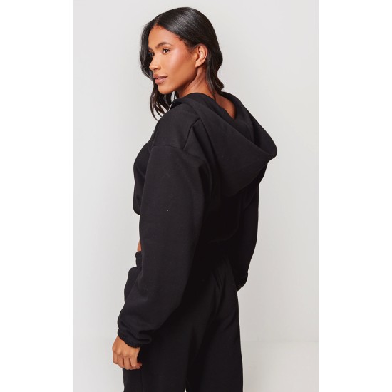 PRETTYLITTLETHING Black Elasticated Hem Zip Up Hoodie PRETTYLITTLETHING Black Elasticated Hem Zip Up Hoodie