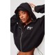 PRETTYLITTLETHING Black Elasticated Hem Zip Up Hoodie PRETTYLITTLETHING Black Elasticated Hem Zip Up Hoodie