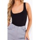 Black Basic Slinky Scoop Neck Bodysuit Black Basic Slinky Scoop Neck Bodysuit