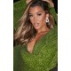 Green Glitter Plisse Flare Sleeve Plunge Romper Green Glitter Plisse Flare Sleeve Plunge Romper