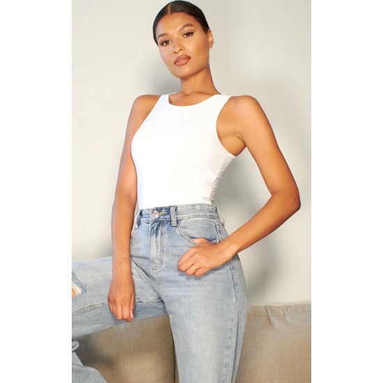 White Basic Slinky Racer Bodysuit White Basic Slinky Racer Bodysuit