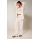 PRETTYLITTLETHING Cream Contrast Logo Badge Wide Leg Sweatpants PRETTYLITTLETHING Cream Contrast Logo Badge Wide Leg Sweatpants