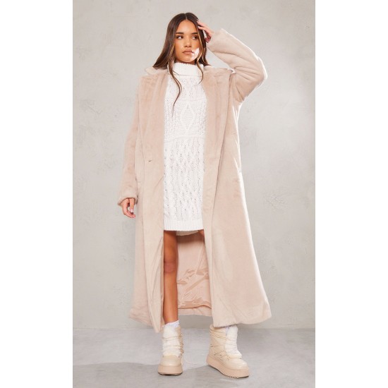 Beige Premium Soft Faux Fur Tailored Maxi Coat Beige Premium Soft Faux Fur Tailored Maxi Coat