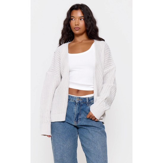 Grey Chunky Knit Slouchy Cardigan Grey Chunky Knit Slouchy Cardigan