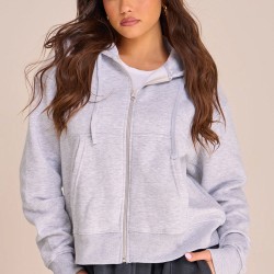Grey Marl Oversized Hooded Zip Up Sweat Hoodie