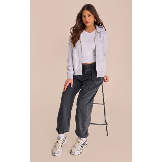 Grey Marl Oversized Hooded Zip Up Sweat Hoodie Grey Marl Oversized Hooded Zip Up Sweat Hoodie
