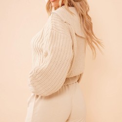 Stone Chunky Knitted Zip Up Oversized Sweater
