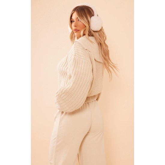 Stone Chunky Knitted Zip Up Oversized Sweater Stone Chunky Knitted Zip Up Oversized Sweater