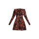 Chocolate Abstract Puff Sleeve Frill Hem Tea Dress Chocolate Abstract Puff Sleeve Frill Hem Tea Dress