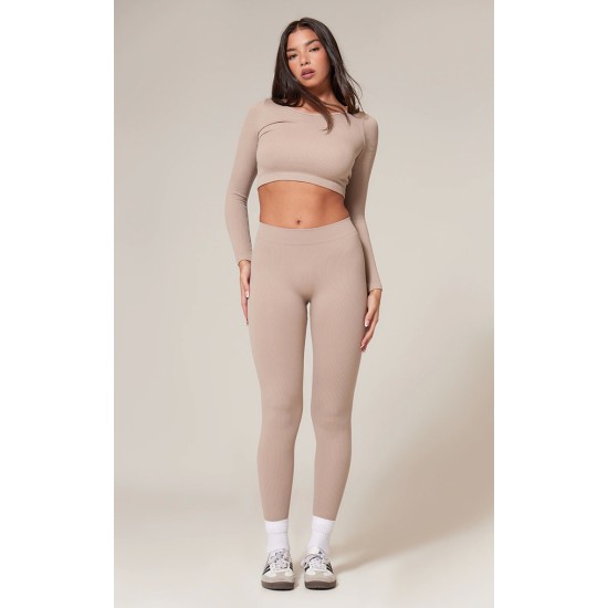 Stone Structured Snatched Rib Leggings Stone Structured Snatched Rib Leggings