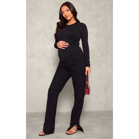Maternity Black Long Sleeve Basic Fitted Top Maternity Black Long Sleeve Basic Fitted Top