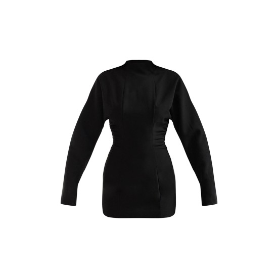 PLT Label Black Batwing Sleeved Pleated Bodycon Dress PLT Label Black Batwing Sleeved Pleated Bodycon Dress