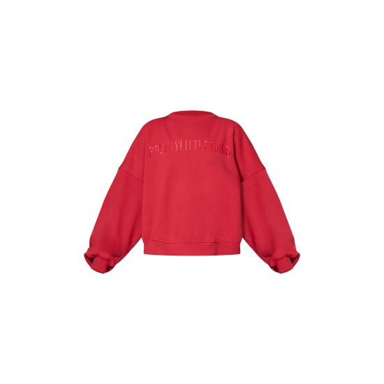 PRETTYLITTLETHING Red Boxy Embroidered Sweatshirt PRETTYLITTLETHING Red Boxy Embroidered Sweatshirt