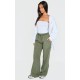 Petite Green Peach Skin Wide Leg Cargo Pants Petite Green Peach Skin Wide Leg Cargo Pants