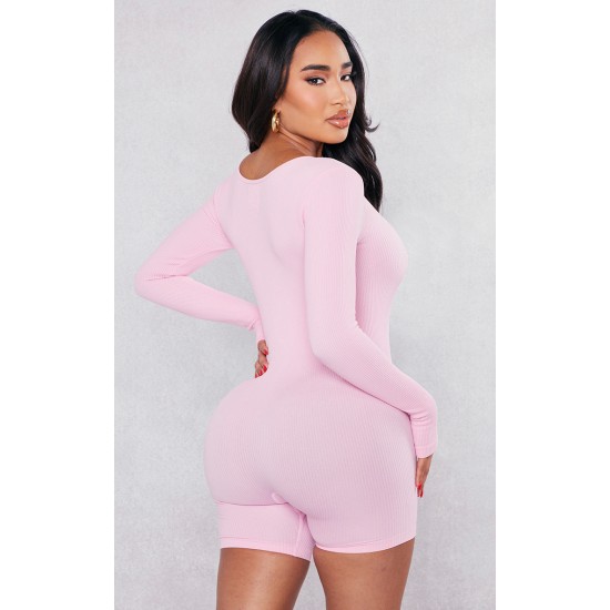 Shape Light Pink Snatched Ribbed Long Sleeve Unitard Shape Light Pink Snatched Ribbed Long Sleeve Unitard