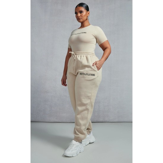PRETTYLITTLETHING Plus Oatmeal High Waisted Cuffed Sweatpants PRETTYLITTLETHING Plus Oatmeal High Waisted Cuffed Sweatpants