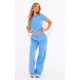 Blue Washed Longline Cotton Fitted T-shirt Blue Washed Longline Cotton Fitted T-shirt