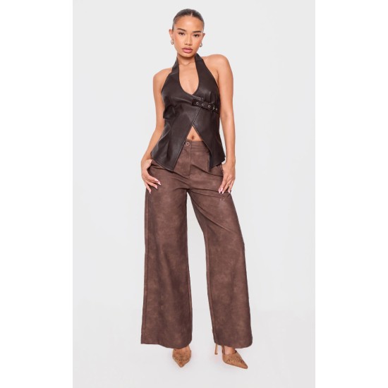 Petite Chocolate Faux Leather Wide Leg Pants Petite Chocolate Faux Leather Wide Leg Pants