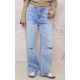 Blue Distressed Detail Straight Leg Jeans Blue Distressed Detail Straight Leg Jeans