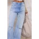 Blue Distressed Detail Straight Leg Jeans Blue Distressed Detail Straight Leg Jeans