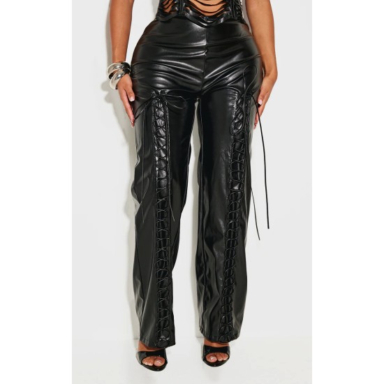 Shape Black Lace Up Faux Leather Pants Shape Black Lace Up Faux Leather Pants