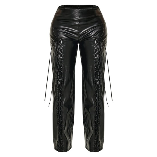 Shape Black Lace Up Faux Leather Pants Shape Black Lace Up Faux Leather Pants