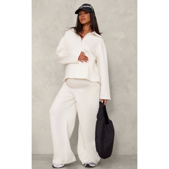 Maternity Cream Wide Leg Sweatpants Maternity Cream Wide Leg Sweatpants