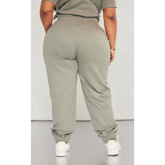 PRETTYLITTLETHING Plus Sage Khaki High Waisted Cuffed Sweatpants PRETTYLITTLETHING Plus Sage Khaki High Waisted Cuffed Sweatpants