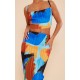 Blue Abstract Print Plisse Maxi Skirt Blue Abstract Print Plisse Maxi Skirt