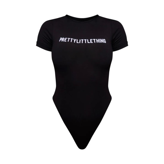 PRETTYLITTLETHING Black Logo Short Sleeved Bodysuit PRETTYLITTLETHING Black Logo Short Sleeved Bodysuit
