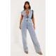 Shape Acid Blue Wash Sleeveless Rigid Denim Jumpsuit Shape Acid Blue Wash Sleeveless Rigid Denim Jumpsuit