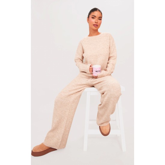 Petite Oatmeal Knit Wide Leg Pants Petite Oatmeal Knit Wide Leg Pants