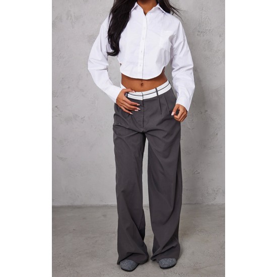 Tall Charcoal Fold Over Front Pants Tall Charcoal Fold Over Front Pants