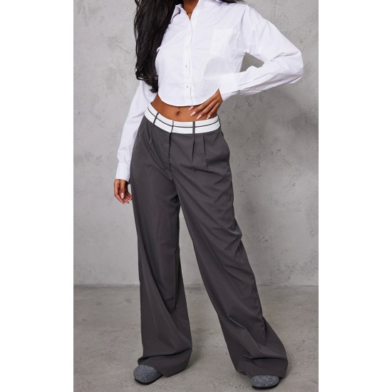 Tall Charcoal Fold Over Front Pants Tall Charcoal Fold Over Front Pants