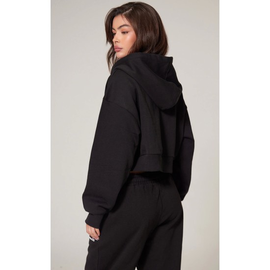 PRETTYLITTLETHING Black Premium Print Zip Front Hoodie PRETTYLITTLETHING Black Premium Print Zip Front Hoodie