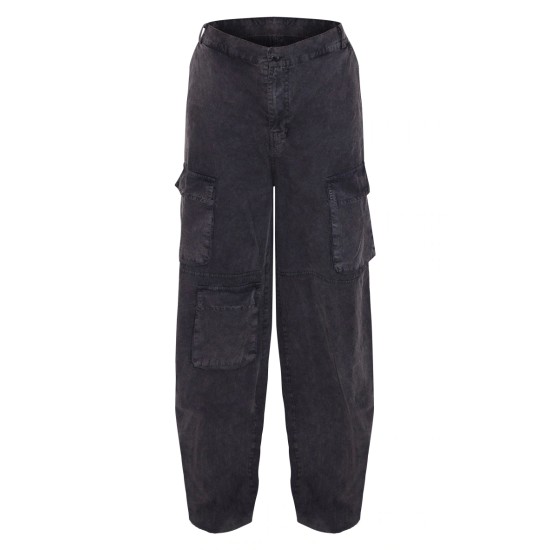 Washed Charcoal Twill Pocket Detail Wide Leg Cargo Pants Washed Charcoal Twill Pocket Detail Wide Leg Cargo Pants