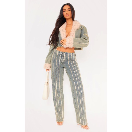 Petite Vintage Wash Fray Detail Lace Up Straight Leg Jeans Petite Vintage Wash Fray Detail Lace Up Straight Leg Jeans