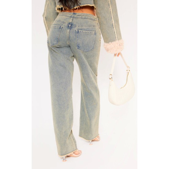 Petite Vintage Wash Fray Detail Lace Up Straight Leg Jeans Petite Vintage Wash Fray Detail Lace Up Straight Leg Jeans