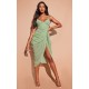 Sage Green Polka Dot Draped Underwire Detail Midi Dress Sage Green Polka Dot Draped Underwire Detail Midi Dress