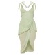 Sage Green Polka Dot Draped Underwire Detail Midi Dress Sage Green Polka Dot Draped Underwire Detail Midi Dress