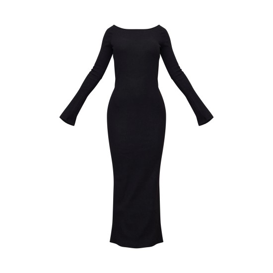 Black Heavy Brushed Rib Tie Back Maxi Dress Black Heavy Brushed Rib Tie Back Maxi Dress
