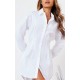 White Fitted Waist Long Sleeve Button Shirt Dress White Fitted Waist Long Sleeve Button Shirt Dress
