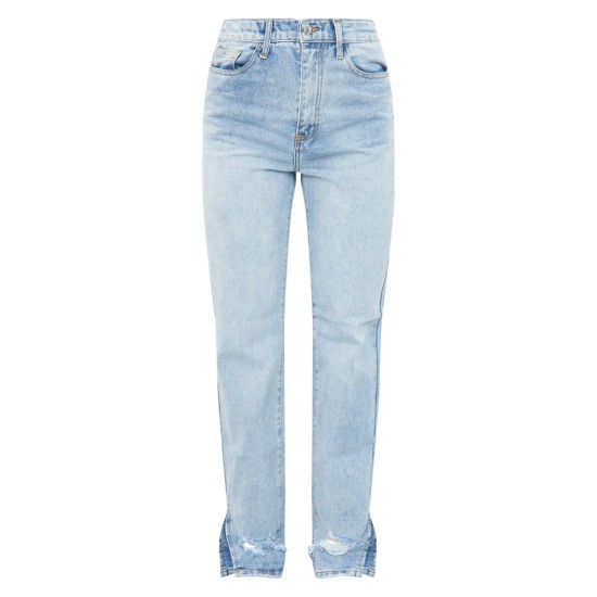 Light Blue Wash Ripped Split Hem Straight Leg Jeans Light Blue Wash Ripped Split Hem Straight Leg Jeans