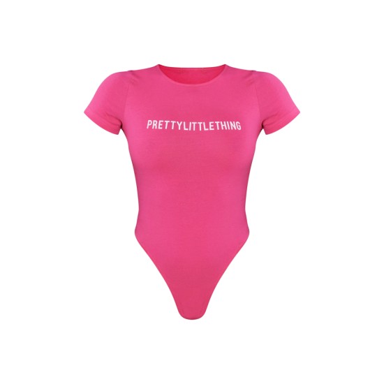 PRETTYLITTLETHING Hot Pink Logo Short Sleeve Bodysuit PRETTYLITTLETHING Hot Pink Logo Short Sleeve Bodysuit