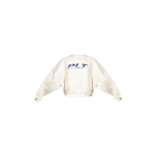 PRETTYLITTLETHING Cream Athletics Club Embossed Oversized Boxy Sweatshirt PRETTYLITTLETHING Cream Athletics Club Embossed Oversized Boxy Sweatshirt