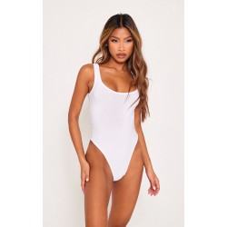 White Basic Slinky Scoop Neck Bodysuit
