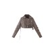 Petite Grey Faux Washed Leather Super Cropped Belted Biker Jacket Petite Grey Faux Washed Leather Super Cropped Belted Biker Jacket