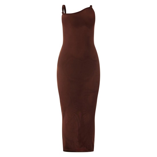 Dark Taupe Lined Mesh Asymmetrical Knotted Midaxi Dress Dark Taupe Lined Mesh Asymmetrical Knotted Midaxi Dress