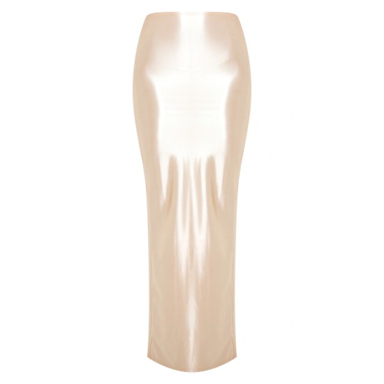 Champagne Stretch Satin Split Side Maxi Skirt Champagne Stretch Satin Split Side Maxi Skirt
